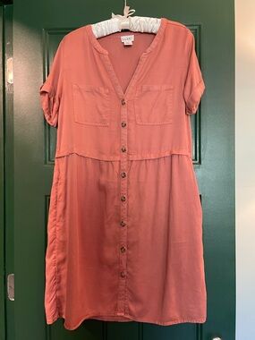 Nicole Miller Coral Button-Front Midi Dress